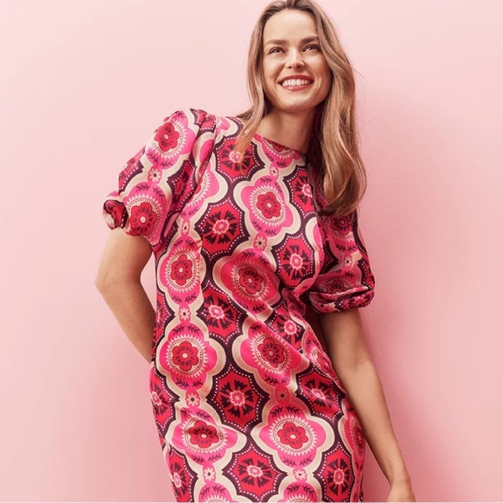 Ann Taylor Vibrant Pink and Red Midi Dress - Picture 2 of 3